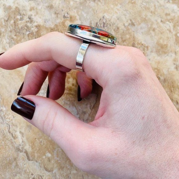 Ring Spiny Oyster Sterling Silver .925 , Turquoise Red Gemstone, Listing J12 - Picture 2 of 2
